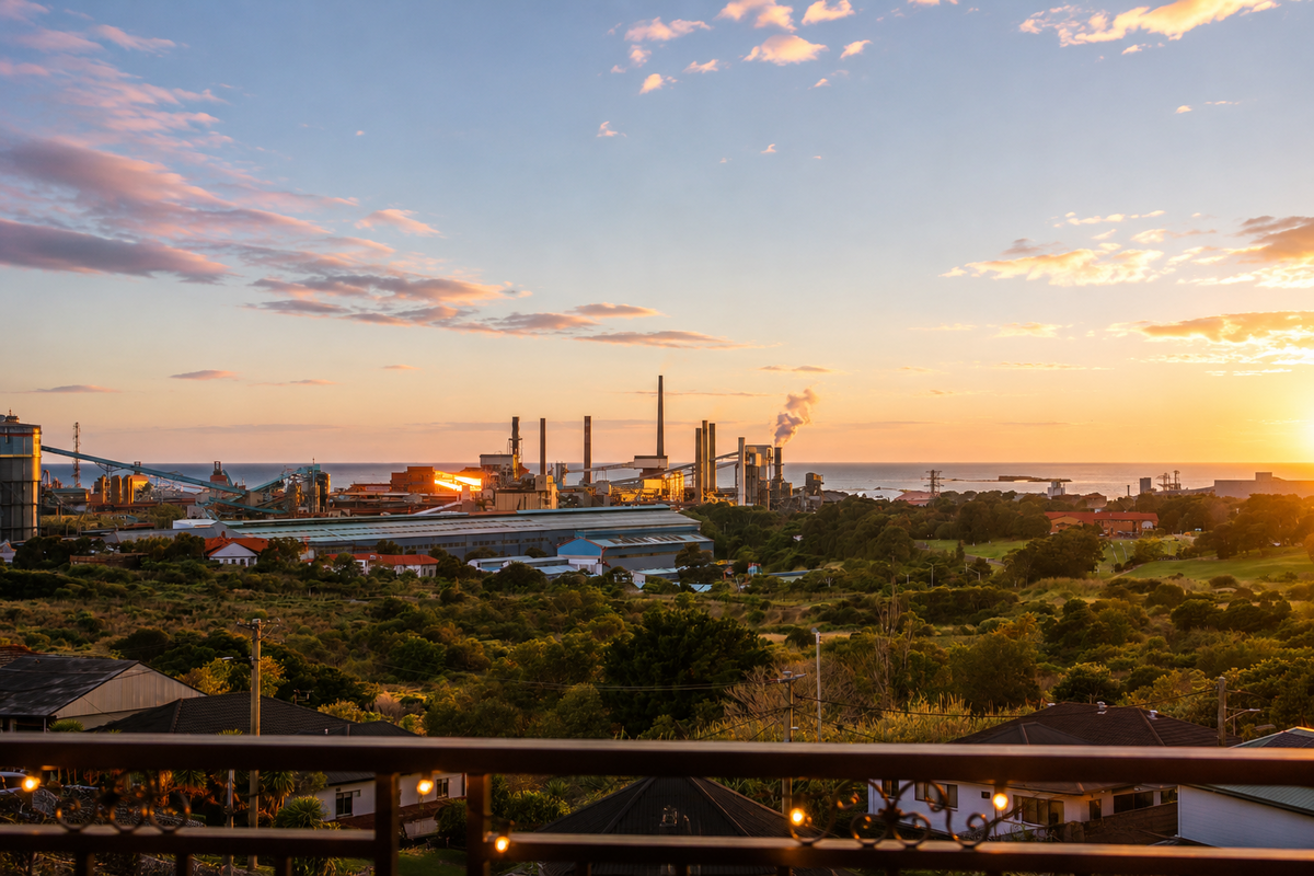 Balcony with ocean views over Wollongong at sunset