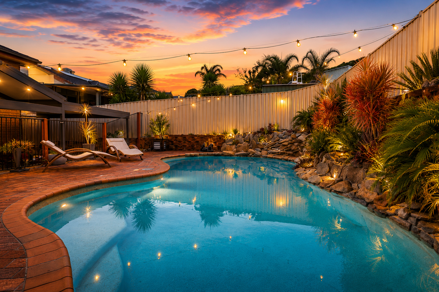 Private pool at sunset